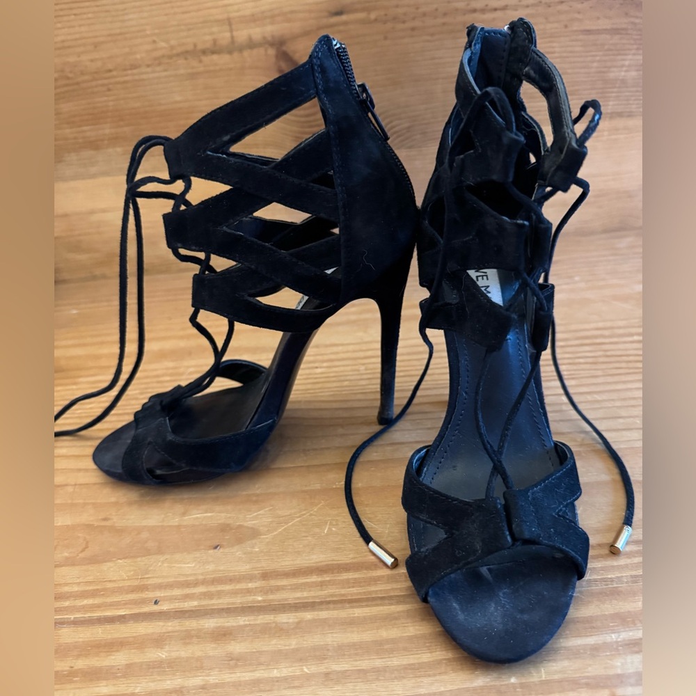 Steve Madden lace up suede stiletto heels, back zip, size 6. Worn once.